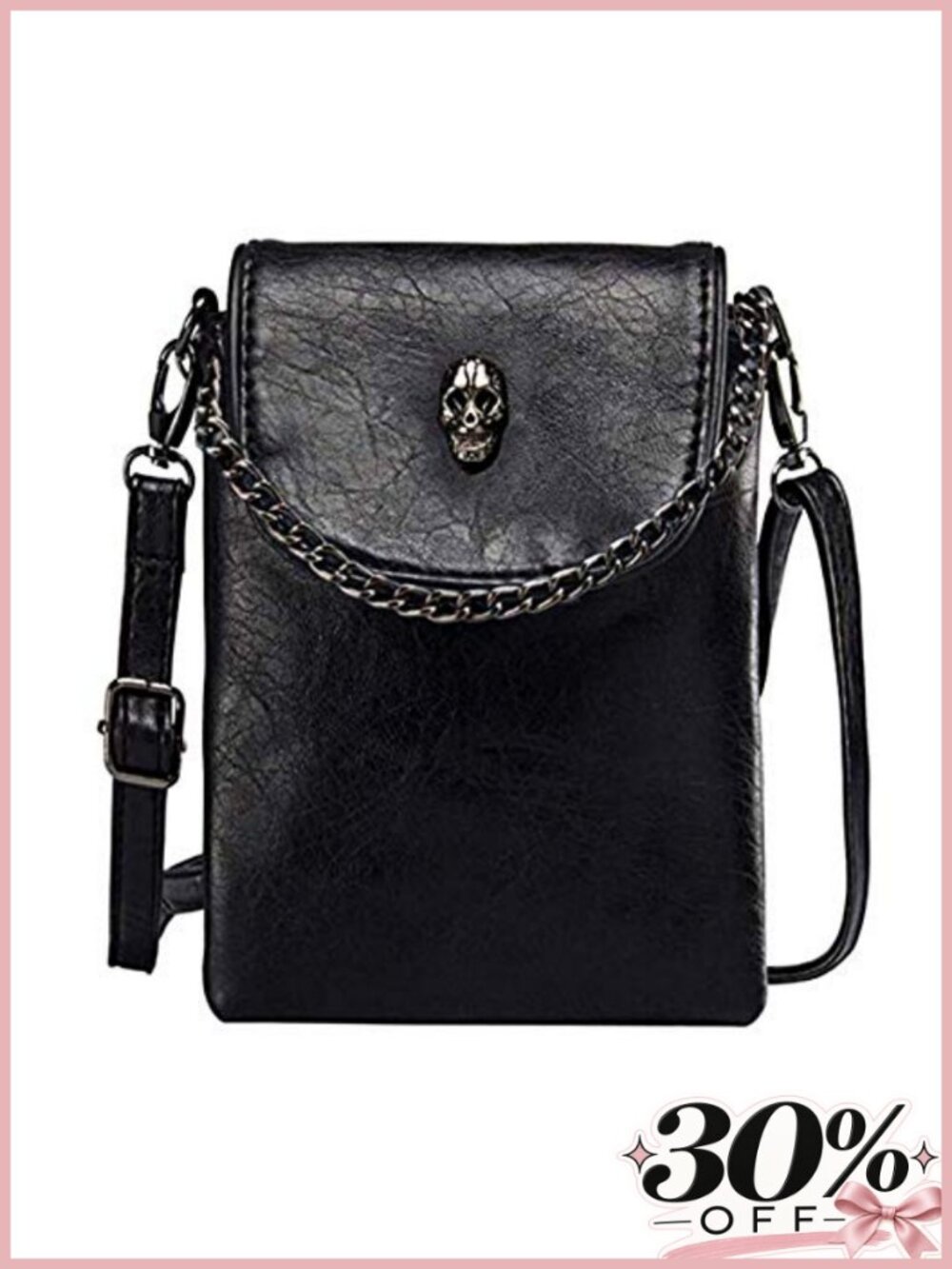 PU Leather Skull Crossbody Bag Small Gothic Purse with Chain for Women Concert